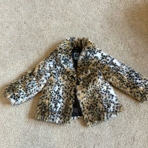 Kids Old Navy faux fur leopard swing coat sz 4T